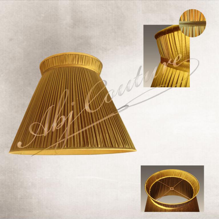 Abat-jour conique à col évasé plissé fronces en soie doublure identique