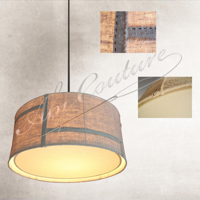 Abat-jour-bandeau-tendu-toile-de-jute-effet-surpiqures-fil-coton-brun-diffuseur-partiel-tendu-coton-écru