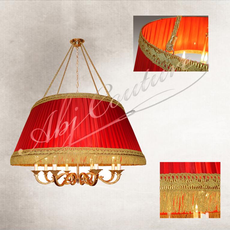 Abat-jour suspension pour lustre soie plissé passementerie galon Houlès