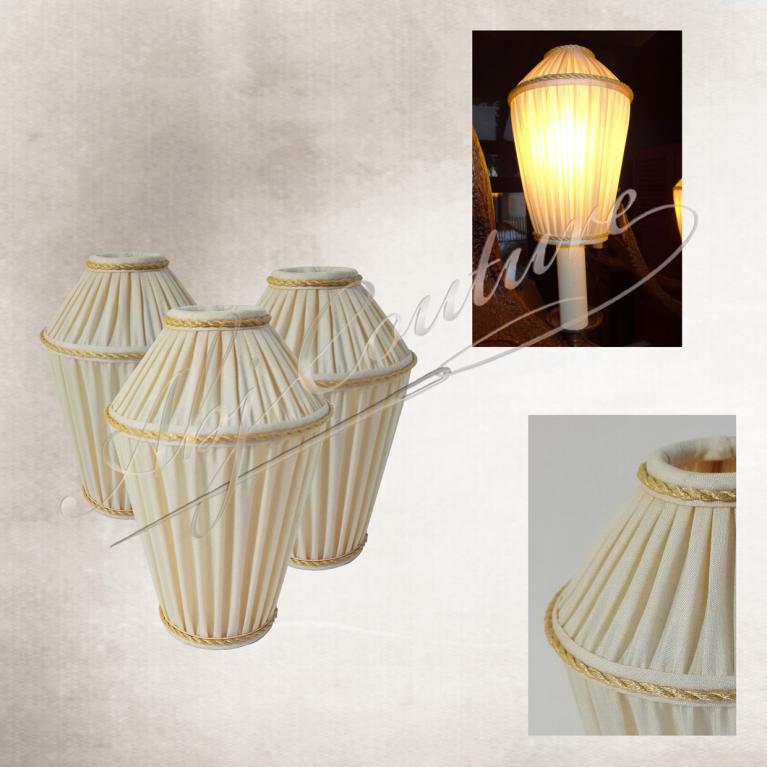 Abat-jour lanterneau vénitien plissé fronces soie crème passementerie cordelette dorée
