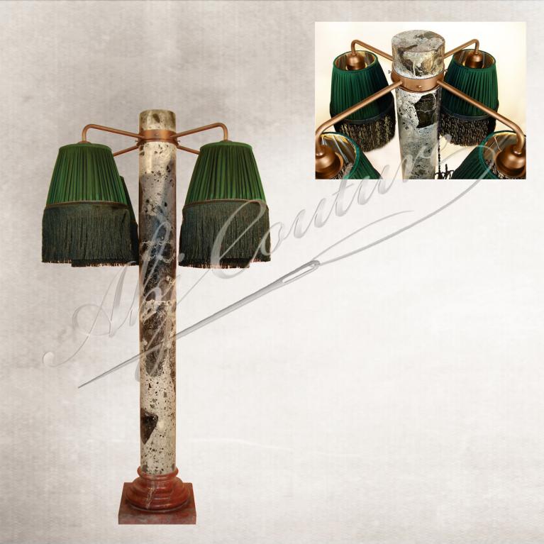 Abat-jours plissé fronces en soie verte doublure dorée passementerie franges