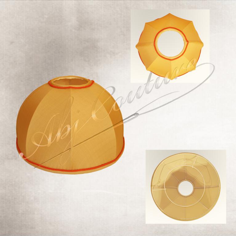 Abat-jour-dôme-tendu-soie-doublure-écru-soutache-orange-haut-bas