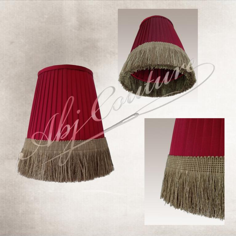 Abat-jour plissé plis fins occultants en soie rouge passementerie franges Houlès