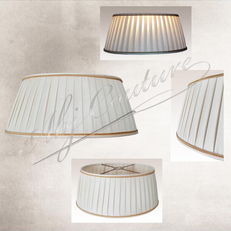 Abat-jour oval plissé plis fisn ajourés en soie crème avec soutache dorée