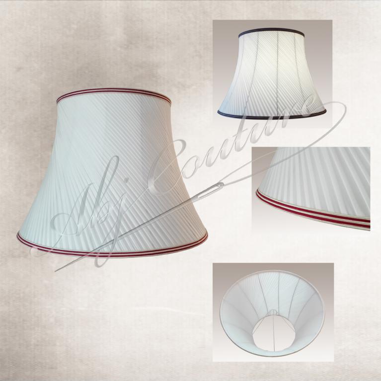 Abat-jour pagode plissé oblique plis fins soie pongé blanche doublure identique