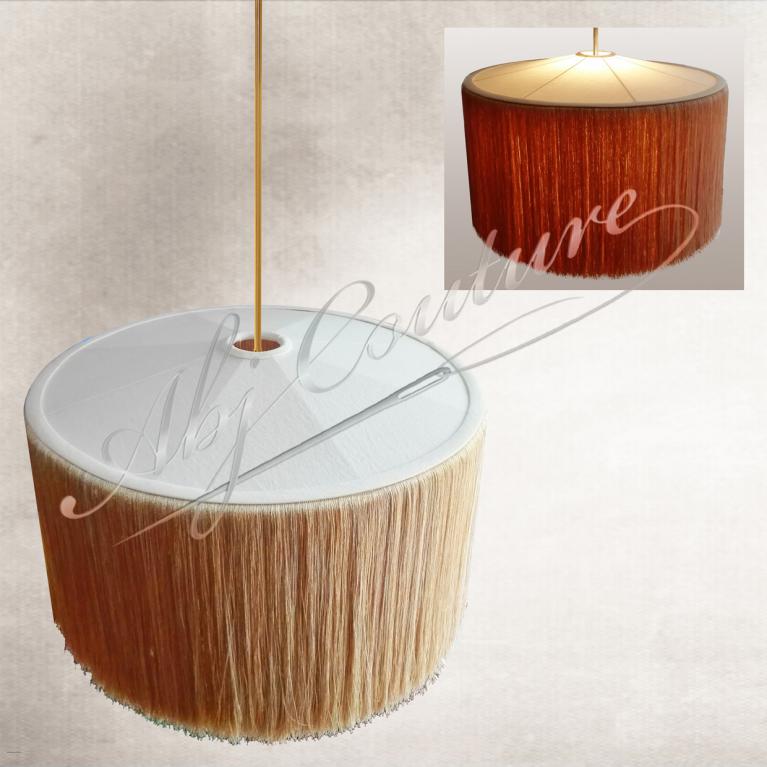 Abat-jour suspendu 60 tendu lin doublé passementerie franges 30 cm