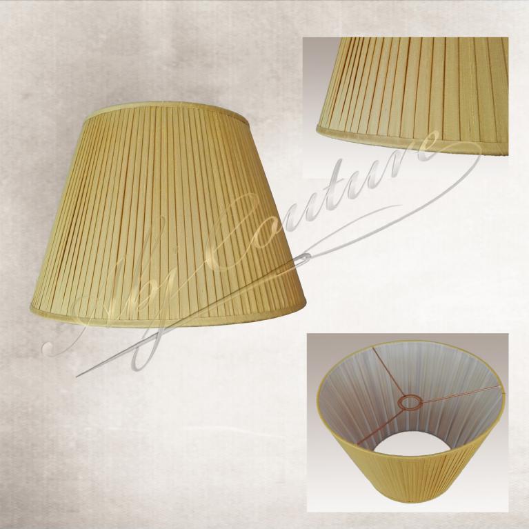 Abat-jour 42 cm plissé plis fins occultant en soie ocre jaune doublure blanche