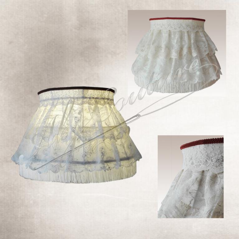 Abat-jour conique tendu superposition jupes dentelles client doublure écru