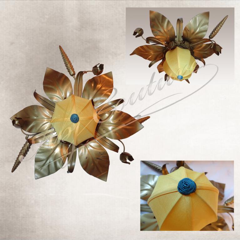 Abat-jour sphère tendu en soie dorée pour plafonnier ancien