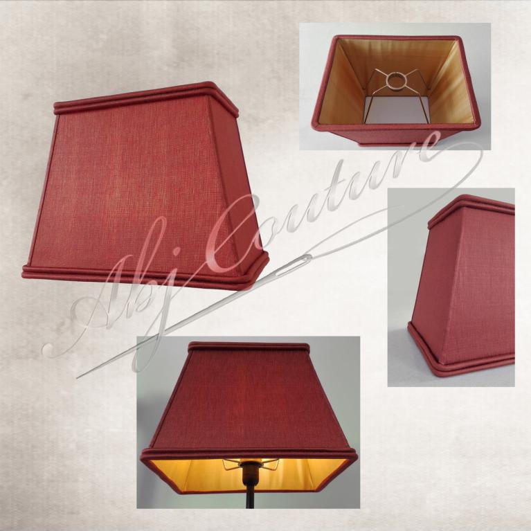 Abat-jour rectangle tendu tissu client doublure dorée double passepoil