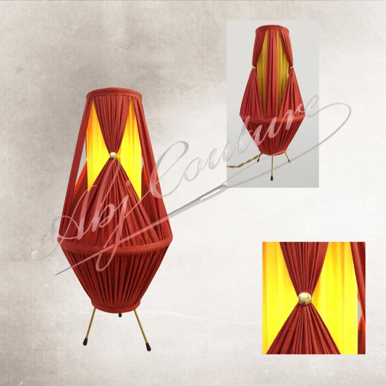 Abat-jour lanterneau froncé soie rouille doublure soie dorée