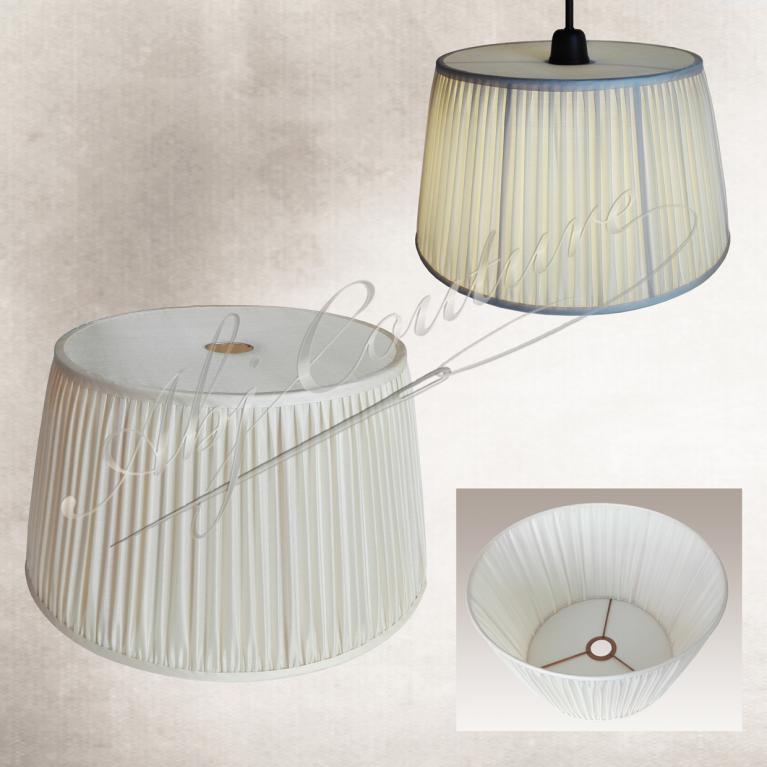 Abat-jour 40 cm à suspendre plissé fronces en soie écru plafond au dessus tendu en soie