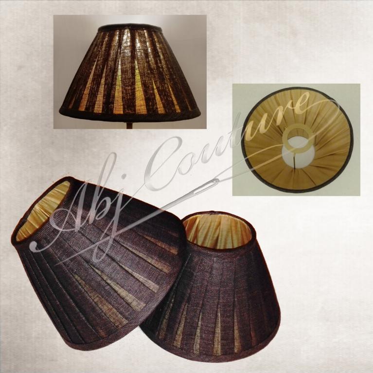 Abat-jour 20 cm pour lampe de chevet plissé voile de lin Libéco doublure en soie dorée