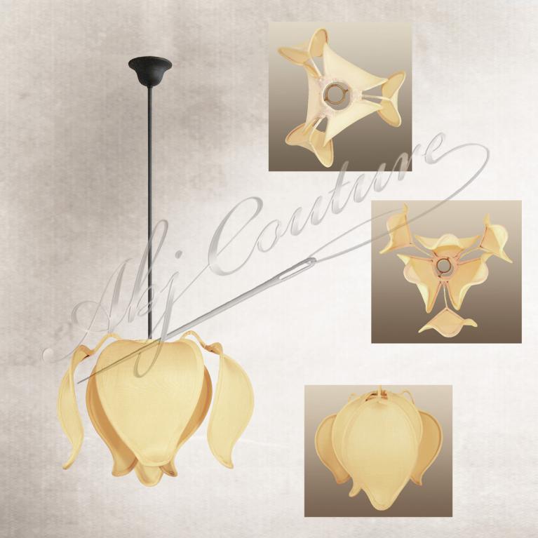 Abat-jour pétales à suspendre restauration tendu soie crème